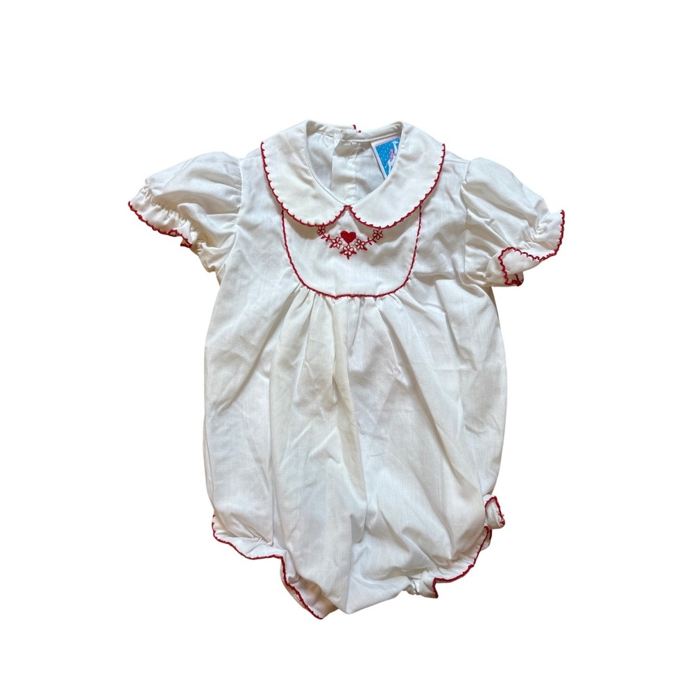 Toddle Tyke Bubble Romper Baby White‎ Red Heart Embroidery Vintage SIZE 6 Months